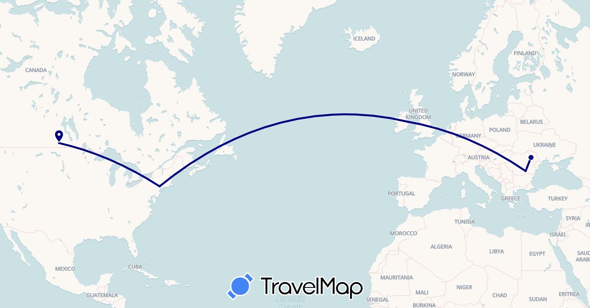 TravelMap itinerary: driving in Ireland, Romania, United States (Europe, North America)